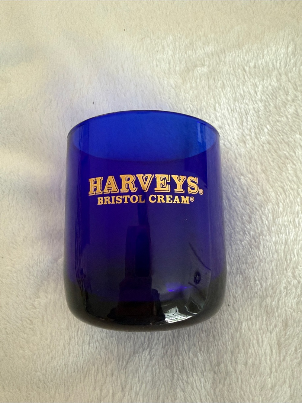 Harveys Cobalt Blue Glass with Gold Logo
